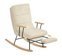 SONGMICS HOME Silla Mecedora, Patas de Madera de Caucho, Tela de Felpa, Respaldo Regulable en 4 Posiciones, Capacidad de Carga hasta 160 kg, para Dormitorio, Salón, Marrón Camello LYY016LJ01