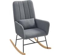 SONGMICS HOME Silla Mecedora, con Reposabrazos, Reclinable, Cubierta de Vellón, Marco de Acero, Patas de Madera de Caucho, Carga de 160 kg, para Dormitorio, Salón, Blanco Crema/Gris Pizarra