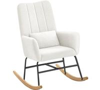 SONGMICS HOME Silla Mecedora, con Reposabrazos, Reclinable, Cubierta de Vellón, Marco de Acero, Patas de Madera de Caucho, Carga de 160 kg, para Dormitorio, Salón, Blanco Crema LYY500W01