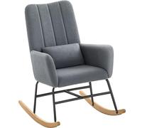 SONGMICS HOME Silla Mecedora, con Reposabrazos, Reclinable, Cubierta de Vellón, Marco de Acero, Patas de Madera de Caucho, Carga de 160 kg, para Dormitorio, Salón, Gris Pizarra LYY500G01