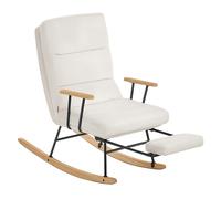 SONGMICS HOME Silla Mecedora, Patas de Madera de Caucho, Mecedora, Respaldo Regulable en 4 Posiciones, Capacidad de Carga hasta 160 kg, para Dormitorio, Salón, Blanco Crema/Marrón Camello Cream white