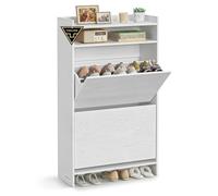 SONGMICS Home Zapatero con 2 Puertas Abatibles, Montaje Súper Rápido Sin Herramientas Toolless, Mueble Zapatero Estrecho, Separadores Ajustables, Moderno, Blanco Nieve LBC228WE01