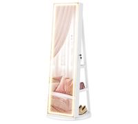 SONGMICS Joyero con Espejo LED, Armario para Joyas con Cerradura, Espejo de Cuerpo Entero y Luces LED Ajustables, Organizador de Joyas que Ahorra Espacio, Idea de Regalo, Blanco Nube Cloud white