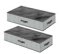 SONGMICS Juego de 2 Cajas Almacenaje Bajo Cama, Organizador de Armario Plegable, con Ventana Transparente, Ahorra Espacio, Tela no Tejida, Bajo el Sofá, Armario, 82 x 40 x 15 cm, Gris RUB002G01