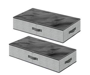 SONGMICS Juego de 2 Cajas Almacenaje Bajo Cama, Organizador de Armario Plegable, con Ventana Transparente, Ahorra Espacio, Tela no Tejida, Bajo el Sofá, Armario, 82 x 40 x 15 cm, Gris RUB002G01