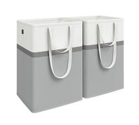 SONGMICS Juego de 2 Cestas para Colada, Cestas Plegables para Ropa Sucia 110 L, Bolsa con Asas Cortas y Largas, Fácil de Transportar y Limpiar, para Dormitorio, Baño, Gris Paloma LCB210G02