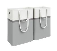 SONGMICS Juego de 2 Cestas para Colada, Cestas Plegables para Ropa Sucia 75 L, Bolsa con Asas Cortas y Largas, Fácil de Transportar y Limpiar, para Dormitorio, Baño, Gris Paloma LCB208G02
