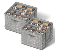 SONGMICS Juego de 2 organizadores de zapatos para armario, se adapta a 16 | Caja de almacenamiento para zapatos con tapa transparente, compartimentos de almacenamiento con asas reforzadas, gris paloma