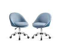 SONGMICS Juego de 2, Sillas de Oficina en Casa, Sillas Giratorias, Sillas de Escritorio, Acolchada con Espuma, Altura Ajustable, para Estudio, Dormitorio, Azul OBG920Q01
