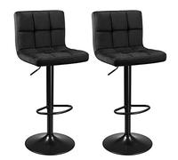 SONGMICS Juego de 2 Taburetes de Bar, Silla Alta, Altura Regulable con Funda de PU, Giratorio con Respaldo y Reposapiés, Comedor, Mostrador, Acero Cromado, Marrón Nogal LJB064K03