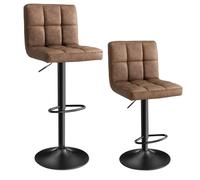 SONGMICS Juego de 2 Taburetes de Bar, Silla Alta, Altura Regulable con Funda de PU, Giratorio con Respaldo y Reposapiés, Comedor, Mostrador, Acero Cromado, Marrón Nogal LJB064K02
