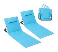 SONGMICS Juego de 2 Tumbonas de Playa, Tumbona, Cojín, Respaldo Basculante, Portátil con Asa, para Camping Jardín Piscina, 158 x 55 cm, Azul Cielo/Gris Pizarra