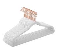 SONGMICS Juego de 20 Perchas Aterciopeladas, 41,5 cm de Largo, Finas, Gran Capacidad de Carga, con Ganchos Giratorios de 360°, para Camisas de Abrigo Completas, Blanco y Oro Rosa CRF026W01