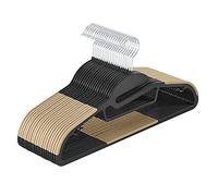 SONGMICS Juego de 20 Perchas de plástico, Perchas con Apertura en Forma de U, Ahorra Espacio, 0,5 cm de Grosor, 41,5 cm de Ancho, Gancho Giratorio de 360°, Color Negro y marrón CRP041B02
