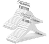 SONGMICS Juego de 20 Perchas para Niños de Madera Maciza, para Ropa Infantil, con Barra de Pantalones, Muescas en Hombros, Ganchos Giratorios, 35 cm Largo, Blanco y Plata CRW06W-20