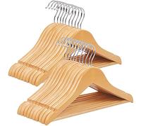 SONGMICS Juego de 20 Perchas para Niños de Madera Maciza, para Ropa Infantil, con Barra de Pantalones, Muescas en Hombros, Ganchos Giratorios, 35 cm Largo, Natural y Plata CRW006-20