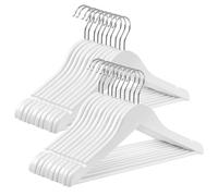 SONGMICS Juego de 20 Perchas para Niños de Madera Maciza, para Ropa Infantil, con Barra de Pantalones, Muescas en Hombros, Ganchos Giratorios, 35 cm Largo, Blanco y Plata
