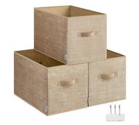 SONGMICS Juego de 3 Cajas de Almacenaje Plegables, 50 x 30 x 30 cm | Organizadores de Armario, Cestas de Tela, 2 Asas, Portaetiquetas, Beige Arena, Colección TINA ROB450K01