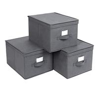 SONGMICS - Juego de 3 cajas de almacenamiento plegables con tapas, cubo de tela mon-tejida con portaetiquetas, cesta, organizador, caja, 40 x 30 x 25 cm, gris RFB03G