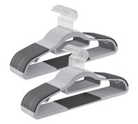 SONGMICS Juego de 30 Perchas, Perchas de Plástico, Antideslizantes, Ahorra Espacio, 0,5 cm de Grosor, 42 cm de Largo, Gancho Plata Giratorio de 360°, Gris Claro y Gris Oscuro CRP20G30