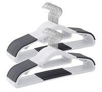SONGMICS Juego de 30 Perchas, Perchas de Plástico, Antideslizantes, Ahorra Espacio, 0,5 cm de Grosor, 42 cm de Largo, Gancho Plata Giratorio de 360°, Blanco y Gris Oscuro CRP20WG30