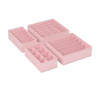 SONGMICS Juego de 4 Organizadores para Cajones de Ropa Interior, Divisores de Cajones, Plegables, para Sujetadores, Calcetines, Corbatas, Cajas de Tela para Armario, Rosa RUS04PK