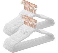 SONGMICS Juego de 20 Perchas Aterciopeladas, 41,5 cm de Largo, Finas, Gran Capacidad de Carga, con Ganchos Giratorios de 360°, para Camisas de Abrigo Completas, Blanco y Oro Rosa CRF026W01