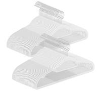 SONGMICS Juego de 50 Perchas, Perchas de Plástico, Antideslizantes, Ahorra Espacio, 0,5 cm de Grosor, 42 cm de Largo, Gancho Plata Giratorio de 360°, Blanco CRP020W05
