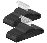 SONGMICS Juego de 50 Perchas, Perchas de Plástico, Antideslizantes, Ahorra Espacio, 0,5 cm de Grosor, 42 cm de Largo, Gancho Plata Giratorio de 360°, Negro CRP020B05