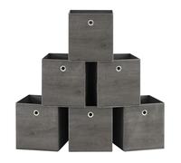 SONGMICS Juego de 6 Cajas de Almacenamiento con Asa, 26 x 26 x 28 cm | Caja Organizadora, Ajustable, Plegable, Tela Oxford y Tela no Tejida, Gris Nublado, Colección TINA RFB126G01