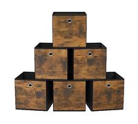 SONGMICS Juego de 6 Cajas de Almacenamiento, Plegable, 26 x 26 x 28 cm | Caja Organizadora, Papel y Tela no Tejida, Ajustable, Tostado y Negro Tinta, Colección TINA RFB126B01
