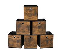 SONGMICS Caja de Almacenaje, Juego de 8, Plegable, Cajas de Tela, Almacenaje, 33 x 33 x 33 cm, Organizador, Cestas, para Armario, para Dormitorio, Salón, Marrón Rústico y Negro RFB833B01