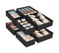 SONGMICS Juego de 8 Organizadores para Cajones de Ropa Interior, Divisores de Cajones, Plegables, para Sujetadores, Calcetines, Corbatas, Cajas de Tela para Armario, Negro RUS008B01