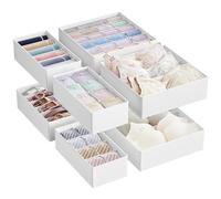 SONGMICS Juego de 8 Organizadores para Cajones de Ropa Interior, Divisores de Cajones, Plegables, para Sujetadores, Calcetines, Corbatas, Cajas de Tela para Armario, Blanco Nube RUS008W01