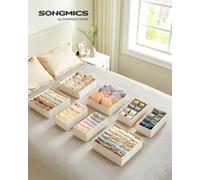 SONGMICS Juego de 8 Organizadores para Cajones de Ropa Interior, Divisores de Cajones, Plegables, para Sujetadores, Calcetines, Corbatas, Cajas de Tela para Armario, Beige /Rosa Beige