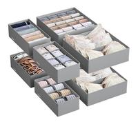 SONGMICS Juego de 8 Organizadores para Cajones de Ropa Interior, Divisores de Cajones, Plegables, para Sujetadores, Calcetines, Corbatas, Cajas de Tela para Armario, Gris Paloma RUS008G01