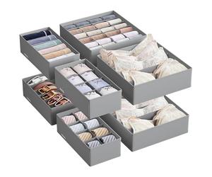 SONGMICS Juego de 8 Organizadores para Cajones de Ropa Interior, Divisores de Cajones, Plegables, para Sujetadores, Calcetines, Corbatas, Cajas de Tela para Armario, Gris Paloma RUS008G01