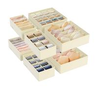 SONGMICS Juego de 8 Organizadores para Cajones de Ropa Interior, Plegables | Divisores de Cajones para Sujetadores, Calcetines, Corbatas, Cajas de Tela para Armario, Beige, Colección TINA RUS008M01