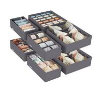 SONGMICS Juego de 8 Organizadores para Cajones de Ropa Interior, Plegables | Divisores de Cajones para Sujetadores, Calcetines, Corbatas, Cajas de Tela para Armario, Gris, Colección TINA RUS08GY