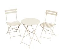 SONGMICS Juego de Jardín de Exterior, 3 Piezas, 2 Sillas y 1 Mesa, Plegable, Salón de Exterior, Acero, Resistente a la Intemperie, para Balcón, Terraza, Beige Capuchino/Negro Tinta