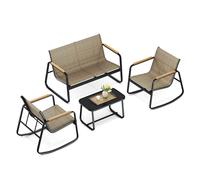SONGMICS Juego de Muebles de Jardín, 2 Sillas con Mesa, Banco, Acero, con Reposabrazos, Tela Transpirable, para Balcón, Terraza, Marrón