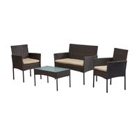 SONGMICS Juego de Muebles de Jardín, Salón de Exterior 4 Plazas en Ratán Sintético PE, 1 Mesa, 2 Sillas y 1 Banco de 2 Plazas, para Patio, Balcón, Marrón y Topo