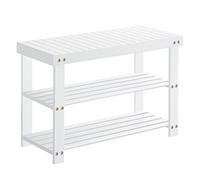 SONGMICS LBS004W01 Banco de estantería de Zapatos, de bambú de Tres Capas, aforo 286 Libras, 11,3 x 27,6 x 17,8 Pulgadas, Adecuado para Dormitorio, baño o Entrada, Blanco