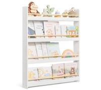SONGMICS Libreria Infantil, Estante con 4 Niveles, para Juguetes | Estantería de Pared, para Habitación de Niños, Cuarto de Juegos, Blanco y Natural , Colección TEZA GKR014W01