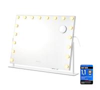 SONGMICS Lighted Makeup Mirror, Espejo Maquillaje con Luz, 80 x 60 cm | 18 LED Lights Dimmable,3 Modes, Touch Control, Para Baño, Tocador, Dormitorio, Blanco mate, LWM003WC02