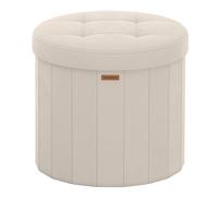 SONGMICS Mazie Colección - Banco Redondo, Taburete Reposapiés Plegable con Tapa Extraíble, Montaje Fácil, Puff de Terciopelo para Dormitorio, Sala de Estar, Entrada, Beige Capuchino/Rosa Jalea