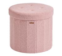 SONGMICS Mazie Colección - Banco Redondo, Taburete Reposapiés Plegable con Tapa Extraíble, Montaje Fácil, Puff de Peluche para Dormitorio, Sala de Estar, Entrada, Rosa Jalea/Blanco Crema