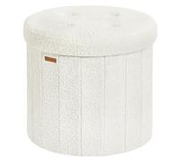 SONGMICS Mazie Colección - Banco Redondo, Taburete Reposapiés Plegable con Tapa Extraíble, Montaje Fácil, Puff de Peluche para Dormitorio, Sala de Estar, Entrada, Blanco Crema LSF606W01