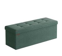 SONGMICS MAZIE Colección - Puff Almacenaje, Banco Plegable, 38 x 110 x 38 cm, Taburete Reposapiés, Pie de Cama, Soporta hasta 300 kg, para Sala de Estar, Dormitorio, Entrada, Verde Bosque LSF077C01