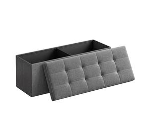 SONGMICS Mazie Colección - Puff Almacenaje, Banco Plegable, 38 x 110 x 38 cm, Taburete Reposapiés, Pie de Cama, Soporta hasta 300 kg, para Sala de Estar, Dormitorio, Entrada, Gris Oscuro LSF77K